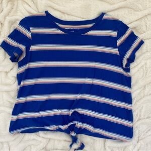 American Eagle striped tie-front t-shirt blue multi-colored Sz M